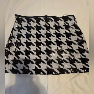 Black and White Houndstooth Sequin Skirt